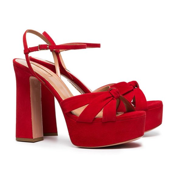 AQUAZZURA Red Suede Baba Plateau 125 Platform Sandals | Size 41 | - Picture 1 of 11